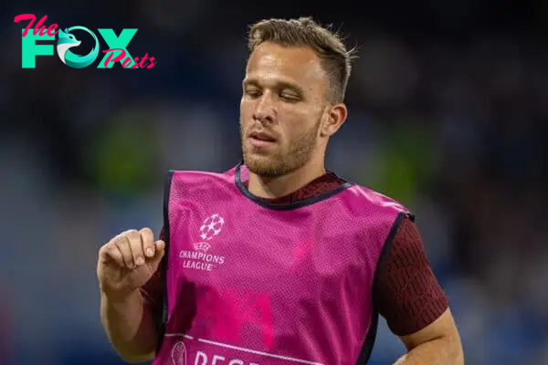 NAPLES, ITALY - Wednesday, September 7, 2022: Liverpool's substitute Arthur Melo warms-up during the UEFA Champions League Group A matchday 1 game between SSC Napoli and Liverpool FC at the Stadio Diego Armando Maradona. Napoli won 4-1. (Pic by David Rawcliffe/Propaganda)