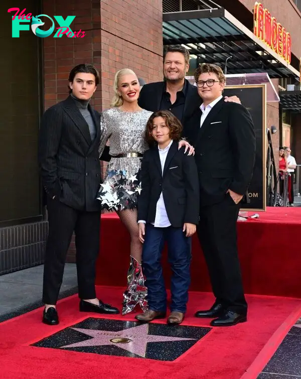 Gwen Stefani with kids and Blake Shelton at Hollywood Walk of Fame ceremony