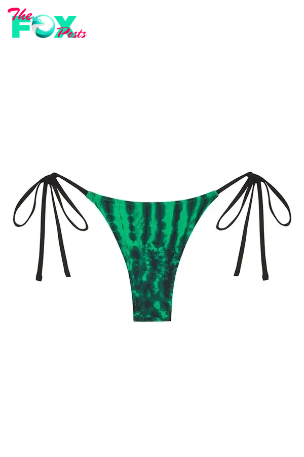 A tie dye string bikini bottom