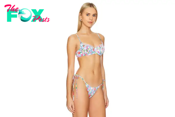 A model in a floral bikini