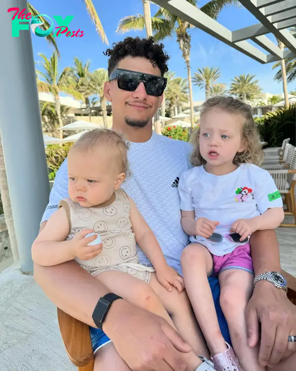 Patrick Mahomes, daughter Sterling and son Bronze