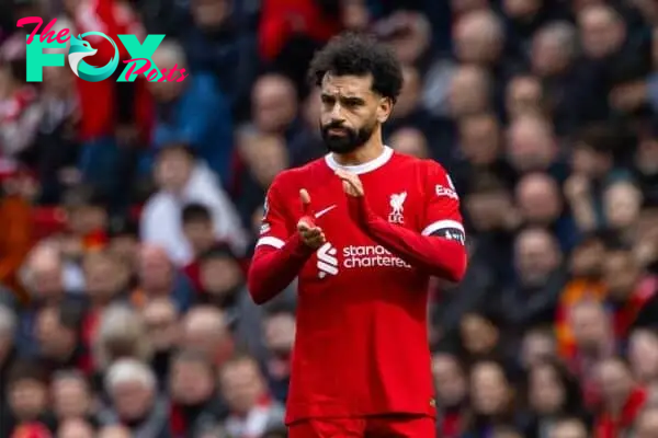 LIVERPOOL, ENGLAND - Sunday, April 14, 2024: Liverpool's Mohamed Salah during the FA Premier League match between Liverpool FC and Crystal Palace FC at Anfield. (Photo by David Rawcliffe/Propaganda)