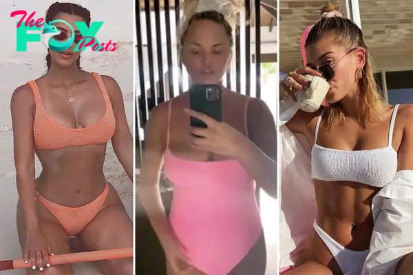 Kim Kardashian, Chrissy Teigen and Hailey Bieber  in swimsuits
