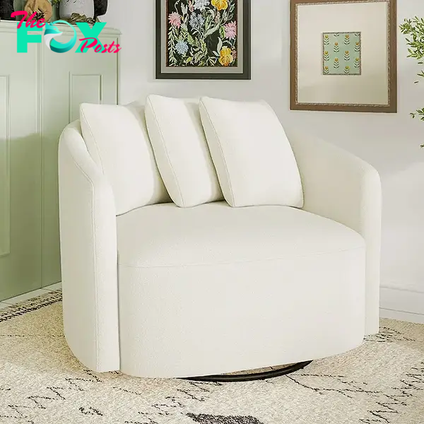 A cream swivel chair