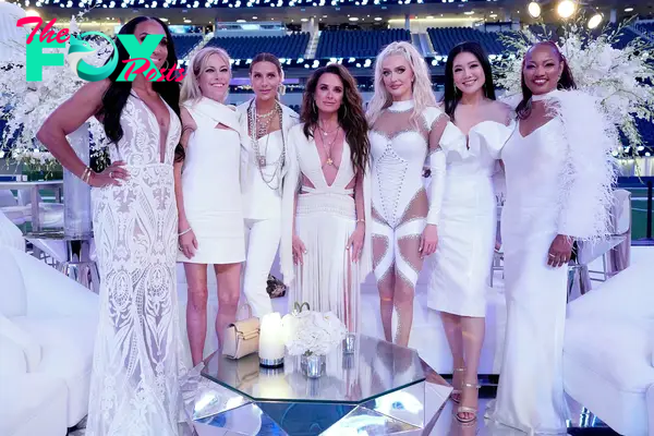 "real housewives of beverly hills" cast photo all wearing white