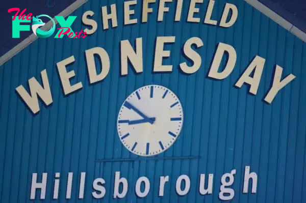 SHEFFIELD, ENGLAND - Tuesday, February 12, 2008: The clock at Sheffield Wednesday's Hillsborough Stadium. (Photo by David Rawcliffe/Propaganda)