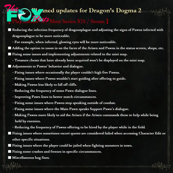 A list of planned changes for Dragon's Dogma 2