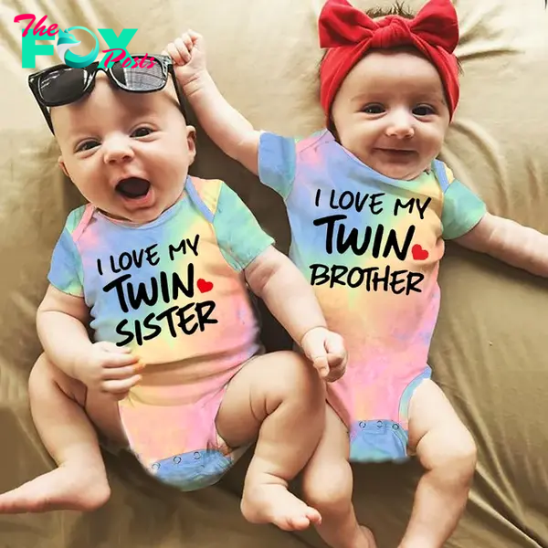 I Love My Twins Brother Sister Baby Boys Girls Tie Dye Jumpsuit Newborn Twins Summer Infant Clothes Pregnancy Valentine's Gift - AliExpress
