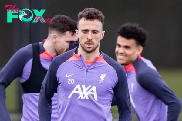 LIVERPOOL, ENGLAND - Wednesday, April 17, 2024: Liverpool's Diogo Jota during a training session at the AXA Training Centre ahead of the UEFA Europa League Quarter-Final 2nd Leg match between BC Atalanda and Liverpool FC. (Photo by Jessica Hornby/Propaganda)