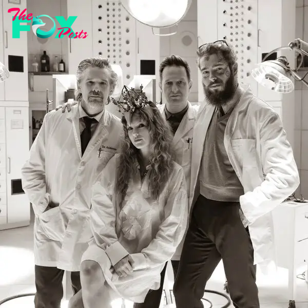 Taylor Swift and Post Malone with Josh Charles and Ethan Hawke in "Fortnight."