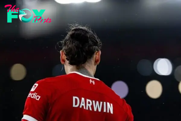LIVERPOOL, ENGLAND - Thursday, April 4, 2024: Liverpool's Darwin Núñez during the FA Premier League match between Liverpool FC and Sheffield United FC at Anfield. Liverpool won 3-1. (Photo by David Rawcliffe/Propaganda)