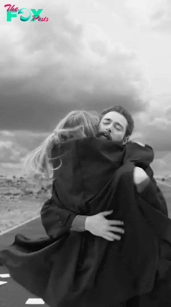 Taylor Swift and Post Malone hugging in the "Fortnight" music video