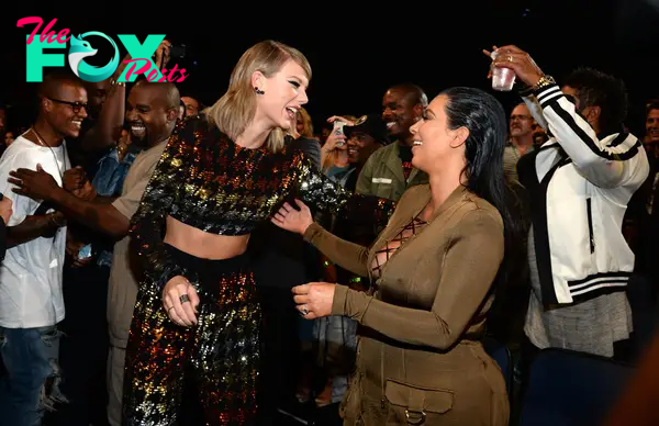 Kim Kardashian and Taylor Swift at the 2015 MTV Video Music Awards.