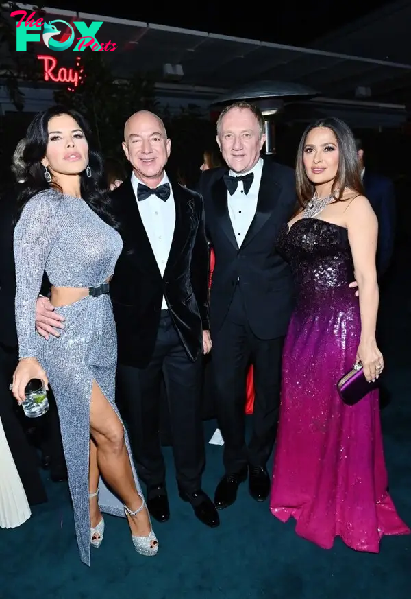Lauren Sanchez, Jeff Bezos, François-Henri Pinault, and Salma Hayek Pinault stand together.