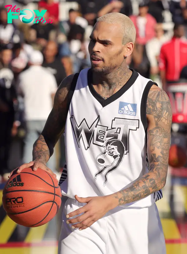 Chris Brown playing basketball.
