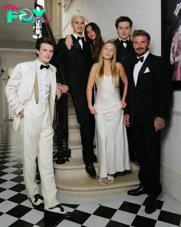 Victoria Beckham, David Beckham and their kids pose before her 50th birthday party 