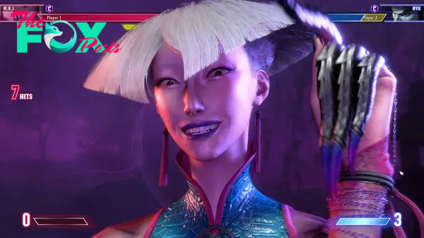A.K.I. in Street Fighter 6, a poison master with a dramatic sharp-edged haircut and sharp nails.