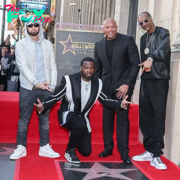 Eminem, 50 Cent, Dr. Dre and Snoop Dogg at the Hollywood Walk of Fame Star Ceremony for Dr. Dre.
