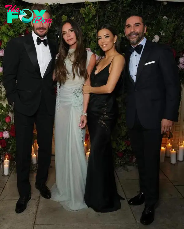 David and Victoria Beckham with Eva Longoria and her husband José Bastón. 