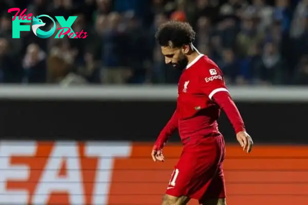 BERGAMO, ITALY - Thursday, April 18, 2024: Liverpool's Mohamed Salah reacts after missing a chance during the UEFA Europa League Quarter-Final 2nd Leg match between BC Atalanta and Liverpool FC at the Stadio Atleti Azzurri d'Italia. (Photo by David Rawcliffe/Propaganda)