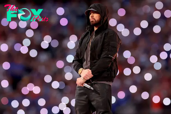 Eminem performing during the Super Bowl LVI Halftime Show.