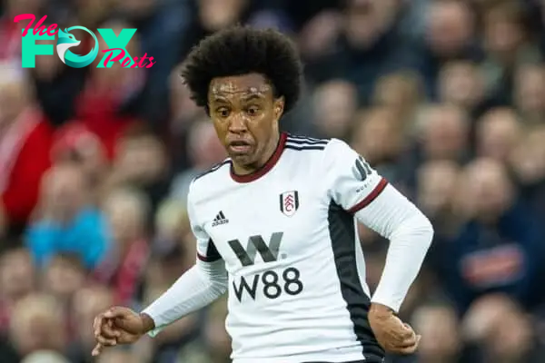 LIVERPOOL, ENGLAND - Wednesday, May 3, 2023: Fulham's Willian Borges da Silva during the FA Premier League match between Liverpool FC and Fulham FC at Anfield. Liverpool won 1-0. (Pic by David Rawcliffe/Propaganda)