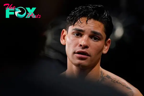 DALLAS, TEXAS - APRIL 09: Ryan Garcia speaks to reporters during a media workout at World Class Boxing Gym on April 09, 2024 in Dallas, Texas.   Sam Hodde/Getty Images/AFP (Photo by Sam Hodde / GETTY IMAGES NORTH AMERICA / Getty Images via AFP)