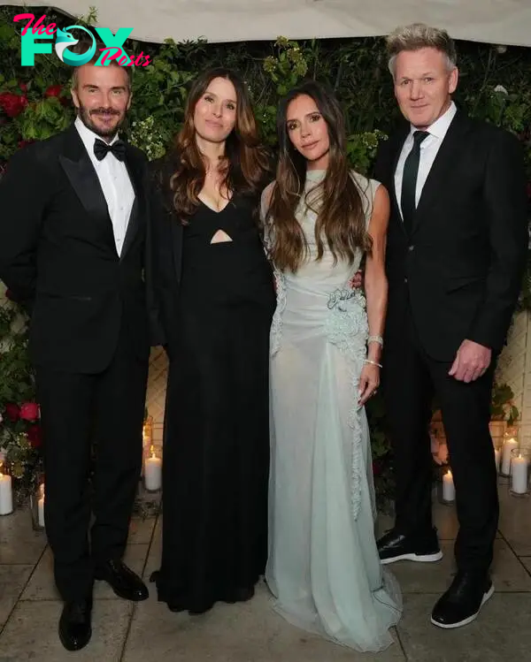 David and Victoria Beckham with Gordon Ramsay and his wife Tana. 