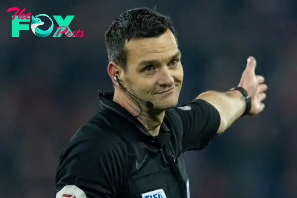 LIVERPOOL, ENGLAND - Wednesday, December 22, 2021: Referee Andy Madley during the Football League Cup Quarter-Final match between Liverpool FC and Leicester City FC at Anfield. Liverpool won 5-4 on penalties after a 3-3 draw. (Pic by David Rawcliffe/Propaganda)