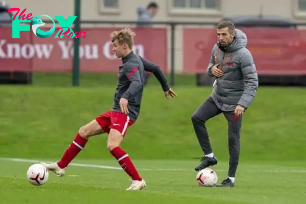 KIRKBY, ENGLAND - Saturday, November 21, 2020: Liverpool's assistant coach Gary O'Neil during the pre-match warm-up before the Premier League 2 Division 1 match between Liverpool FC Under-23's and Southampton FC Under-23's at the Liverpool Academy. The game ended in a goalless draw. (Pic by David Rawcliffe/Propaganda)