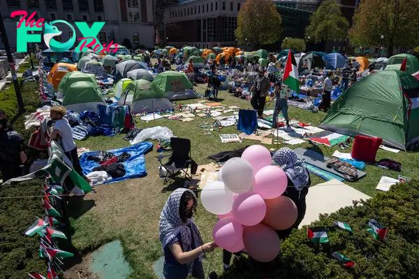 Protestors occupy an encampment in support of Palestine on the grounds of Columbia University on April 22, 2024.
