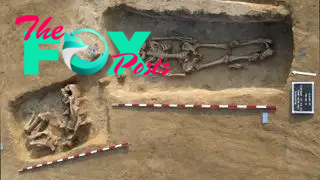 Two close burials, one of a man and the other of a horse.
