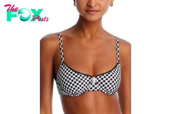 A model in a gingham bikini top