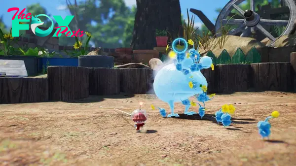 Ice Pikmin show off their enemy freezing ability.