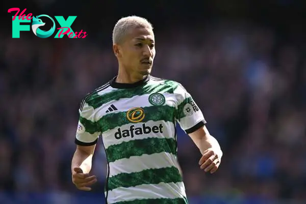 Celtic player Daizen Maeda in action during the Cinch Scottish Premiership match between Rangers FC and Celtic FC at Ibrox Stadium on April 07, 202...