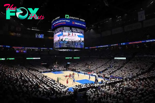 A general view during game two of the first round of the NBA playoffs between the New Orleans Pelicans and the Oklahoma City Thunder at Paycom Center on April 24, 2024 in Oklahoma City, Oklahoma.