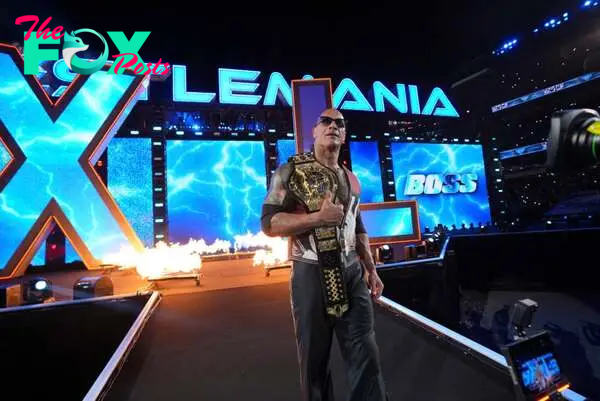 The Rock making his entrance to the ring at WrestleMania 40 at Lincoln Financial Field on April 6, 2024 in Philadelphia, Pennsylvania.