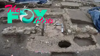 Graveside banquet bed structure unearthed in a Roman cemetery.