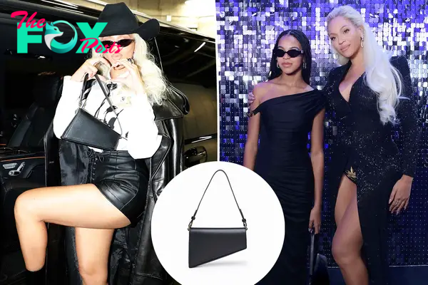 Beyoncé and Blue Ivy split with a pic of Beyoncé and an inset of an Aupen Purpose bag.