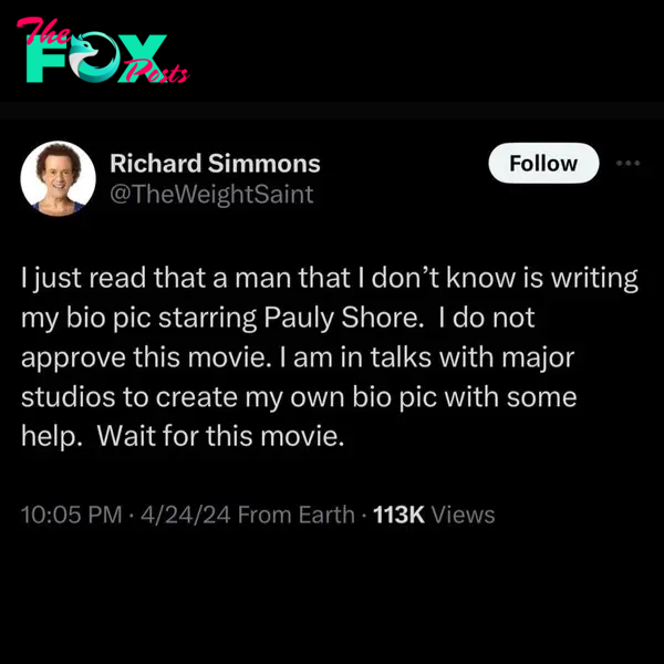 Richard Simmons' tweet screenshot