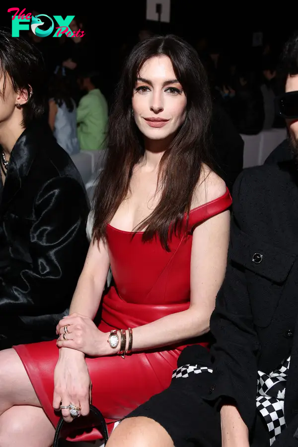 Anne Hathaway in a red dress.