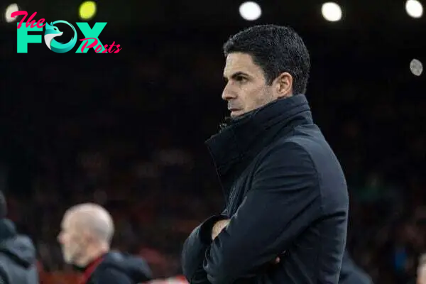 LIVERPOOL, ENGLAND - Saturday, December 23, 2023: Arsenal's manager Mikel Arteta during the FA Premier League match between Liverpool FC and Arsenal FC at Anfield. (Photo by David Rawcliffe/Propaganda)