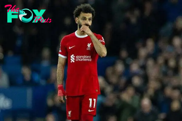 LIVERPOOL, ENGLAND - Wednesday, April 24, 2024: Liverpool's Mohamed Salah looks dejected during the FA Premier League match between Everton FC and Liverpool FC, the 244th Merseyside Derby, at Goodison Park. (Photo by David Rawcliffe/Propaganda)