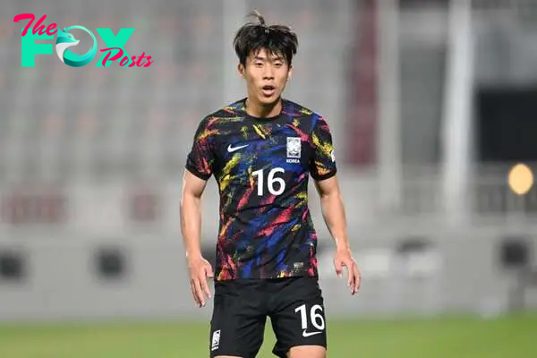Kwon Hyeokkyu (16) of South Korea reacts during the friendly match between South Korea and the UAE at Abdullah Bin Khalifa Stadium on March 28, 202...