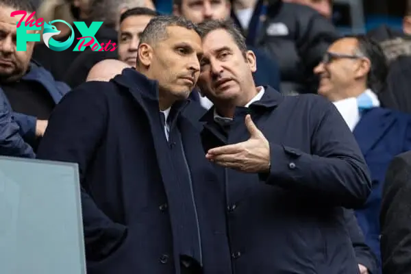 MANCHESTER, ENGLAND - Saturday, March 4, 2023: Manchester City's chairman Khaldoon Al Mubarak (L) and Chief Executive Officer Ferran Soriano (R) during the FA Premier League match between Manchester City FC and Newcastle United FC at the City of Manchester Stadium. Man City won 2-0. (Pic by David Rawcliffe/Propaganda)