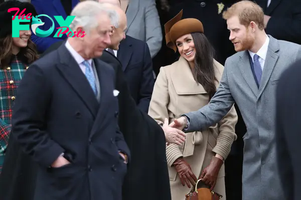 King Charles, Meghan Markle and Prince Harry standing