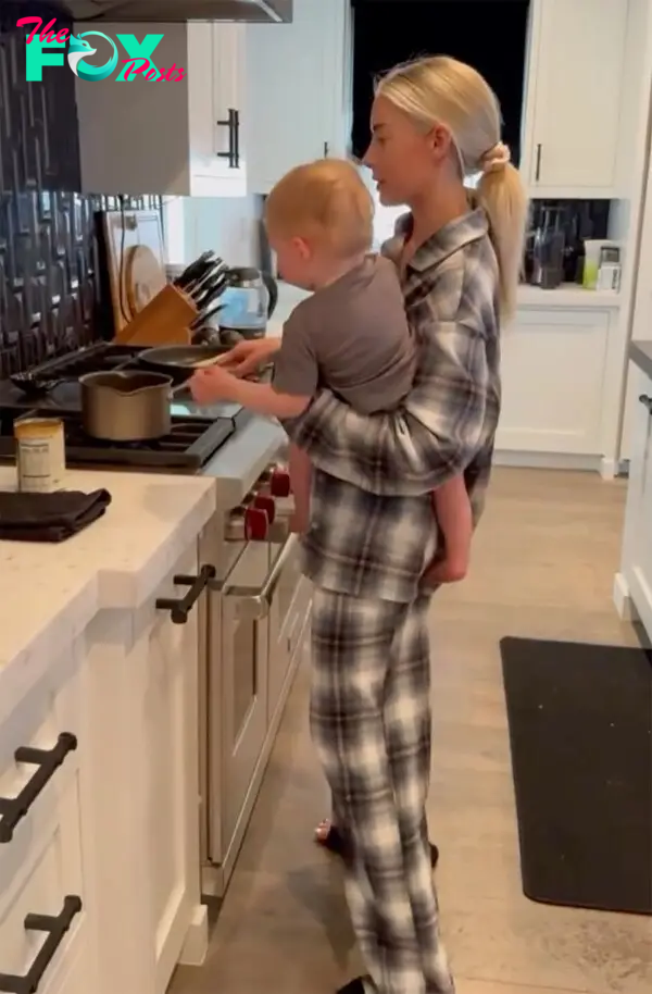 Heather Rae Young dancing in a video with son Tristan. 