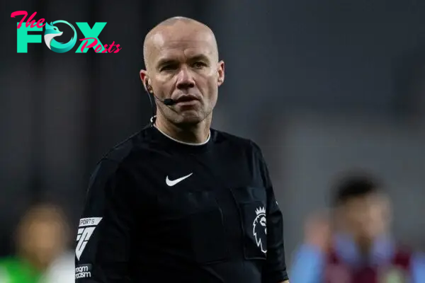 BURNLEY, ENGLAND - Tuesday, December 26, 2023: Referee Paul Tierney during the FA Premier League match between Burnley FC and Liverpool FC at Turf Moor. (Photo by David Rawcliffe/Propaganda)