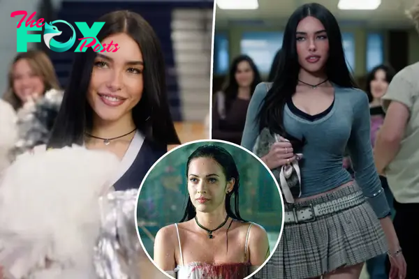 Madison Beer split image with Megan Fox's 'Jennifer's Body' look.