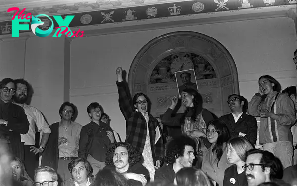 Columbia University students occupy Hamilton Hall on April 23, 1968.